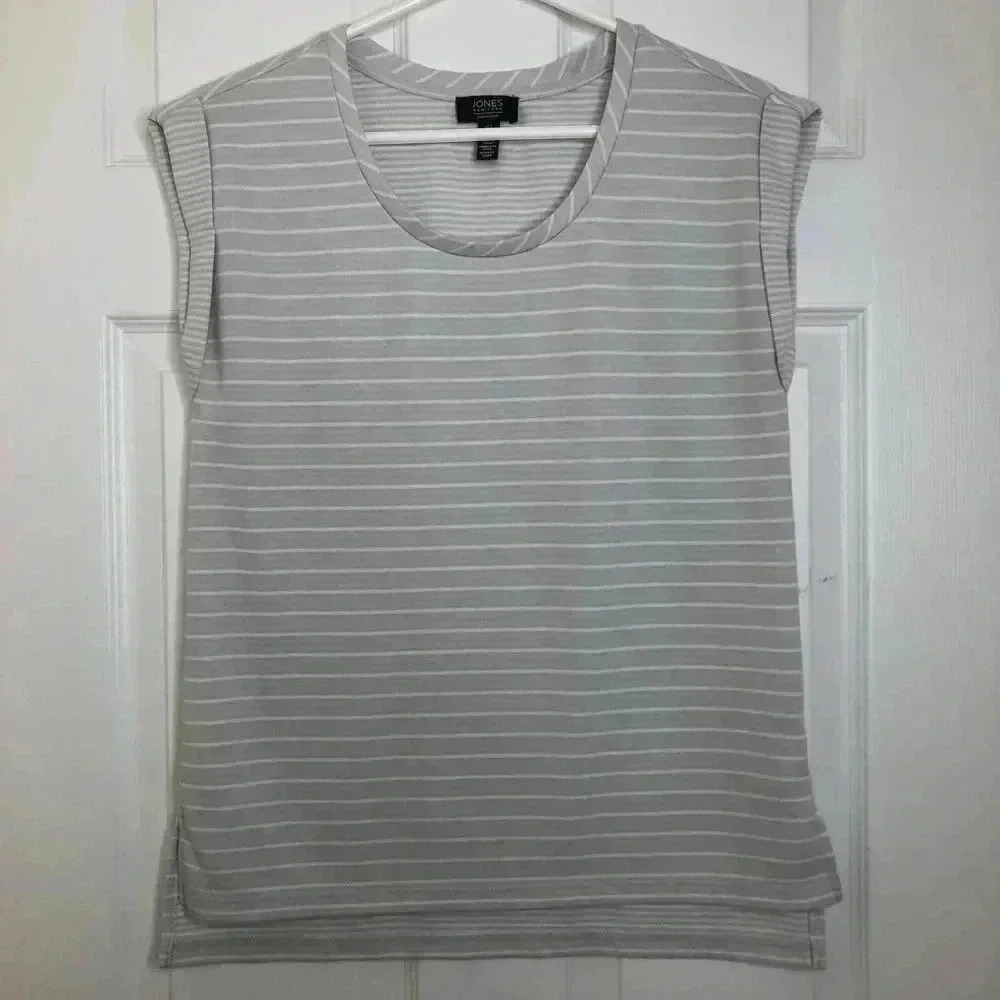 Jones New York Tank Top Grey & White Striped Size Small